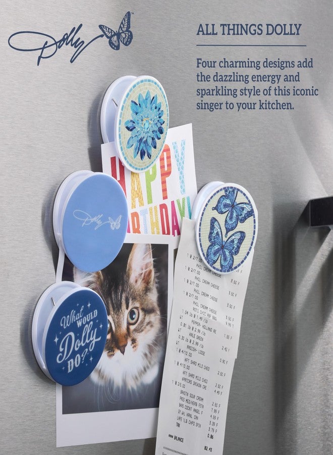 Dolly Parton Decorative Magnetic Bag Clips for Chips, Snacks and More, BPA-Free Plastic with Strong Grip, Dolly-Inspired Designs for Kitchen and Home, Set of 4, Blue - Image 3